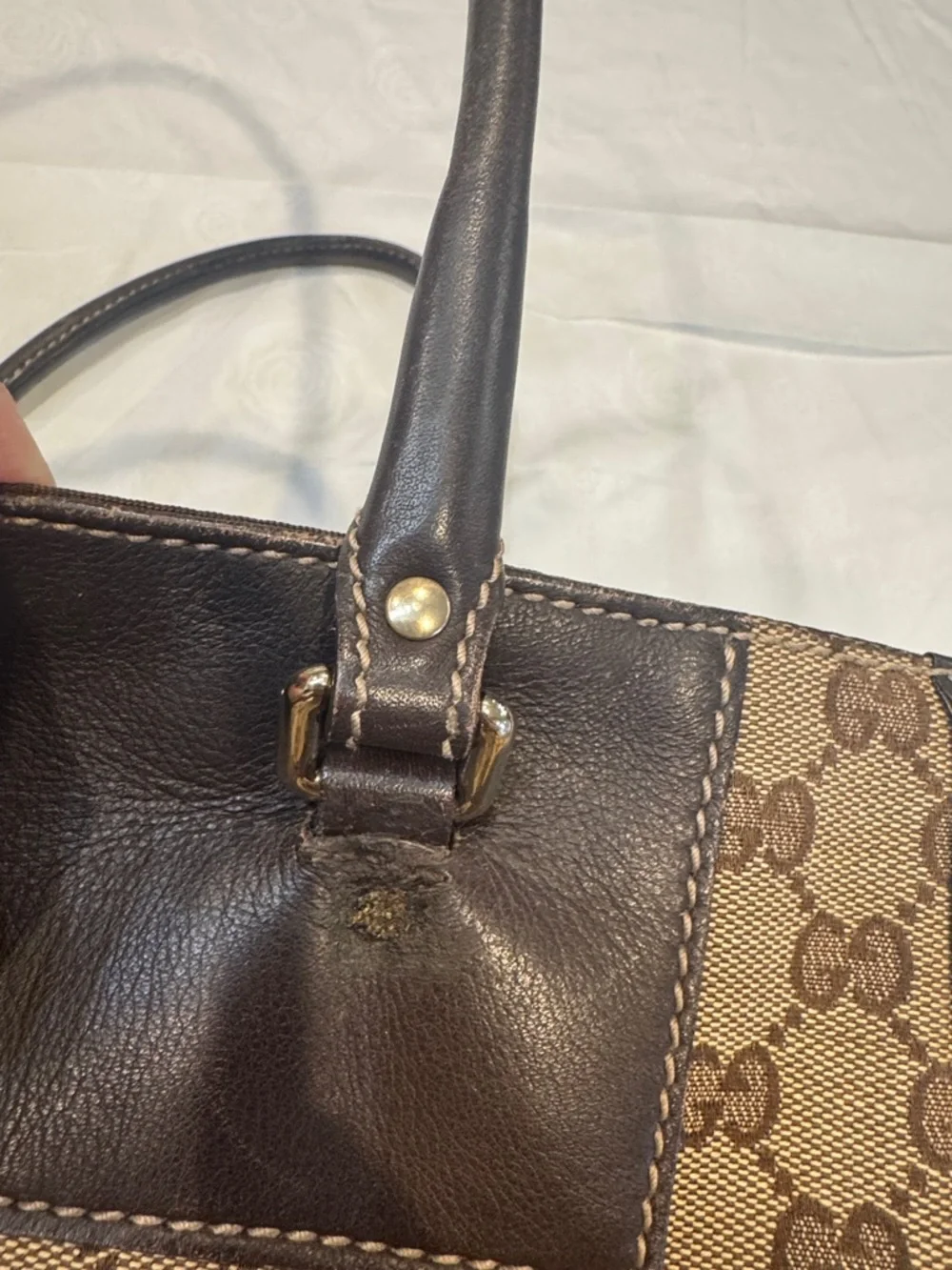 Authentic Gucci Brown GG Supreme Canvas Satchel with Dark Brown Leather Trim - Picture 8 of 14